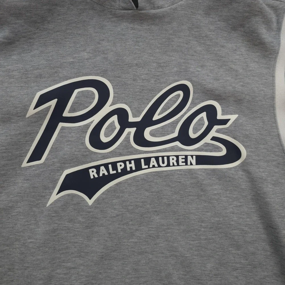 Polo Ralph Lauren Hoodie Mens Medium Gray Spellout Logo Pullover Stripe Stretch
